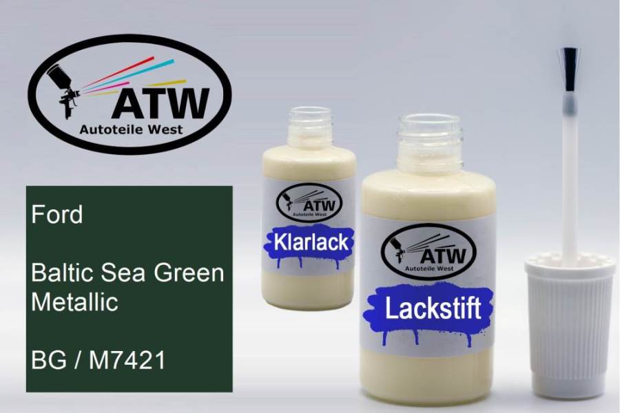 Ford, Baltic Sea Green Metallic, BG / M7421: 20ml Lackstift + 20ml Klarlack - Set, von ATW Autoteile West.